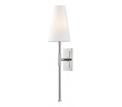 Bowery Væglampe i stål og tekstil H54,6 cm 1 x E14 - Poleret nikkel/Hvid