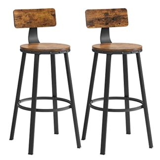 VASAGLE barstole, køkkenstole, sæt med 2 høje barstole med ryglæn, stålstel, 73 cm højt sæde, nem montering, industriel, rustik brun og sort LBC026B01V1