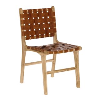 LAFORMA Calixta spisebordsstol - brun læder og natur teaktræ