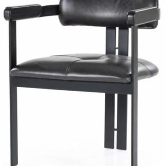 Morris spisebordsstol i metal og læder H78 cm - Sort/Mørk gråsort