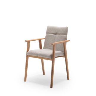 NocNoi Venø spisebordsstol med armlæn, stof og massivt hvidolieret egetræ